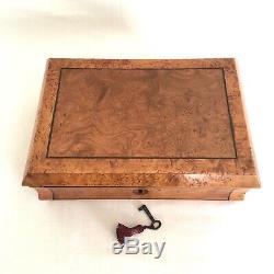 19th Century Maple Bur Inlay JEWELLERY Trinket Display Case Box & Key