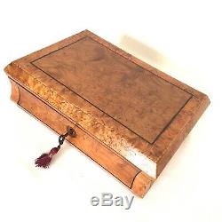 19th Century Maple Bur Inlay JEWELLERY Trinket Display Case Box & Key