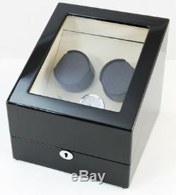 2 + 4 Black Watch Winder Wood Case Box Display Cream Velvet Lock withkey 8055BCC