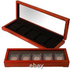 2 Certified Coins Oak Boxes Display Case 5 Graded NGC PCGS Slabs Holders Safe US