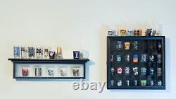 2 DISPLAY CASES withGlass Wood Shadow Box Cabinets WITH 47 shot glasses