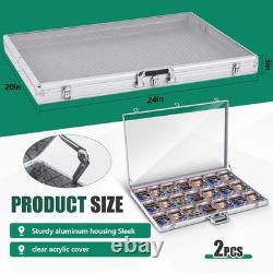 2 Pcs Aluminum Glass Display Case for Cards Trade Show Table Top Portable Spo