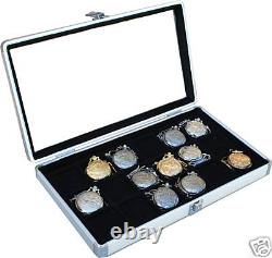 2 Pocket Watch Display Case Storage Box with 18 compartment glass top