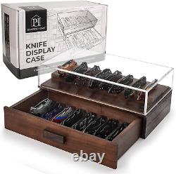 2 Tier Knife Display Box Case Showcase Cabinet Wood Pocket Knives Collection