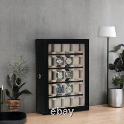 20 Piece Black Ebony Wood Watch Display Wall Hanging Case and Storage Organizer