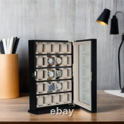 20 Piece Black Ebony Wood Watch Display Wall Hanging Case and Storage Organizer