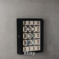 20 Piece Black Ebony Wood Watch Display Wall Hanging Case and Storage Organizer