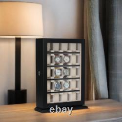 20 Piece Black Ebony Wood Watch Display Wall Hanging Case and Storage Organizer