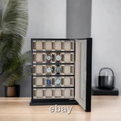 20 Piece Black Ebony Wood Watch Display Wall Hanging Case and Storage Organizer