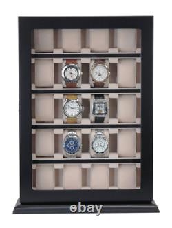 20 Piece Black Wood Watch Display Wall Hanging Case Organizer