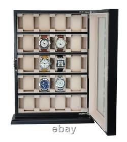 20 Piece Black Wood Watch Display Wall Hanging Case Organizer