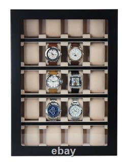 20 Piece Black Wood Watch Display Wall Hanging Case Organizer