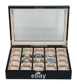 20 Piece Black Wood Watch Display Wall Hanging Case Organizer