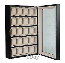 20 Piece Black Wood Watch Display Wall Hanging Case Organizer