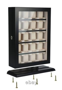 20 Piece Black Wood Watch Display Wall Hanging Case Organizer