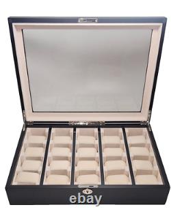 20 Piece Black Wood Watch Display Wall Hanging Case Organizer