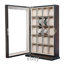 20 Slot Ebony Wood Watch Display Hanging Storage Box Stand for Oversized Watches