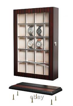20 Slot Ebony Wood Watch Display Hanging Storage Box Stand for Oversized Watches