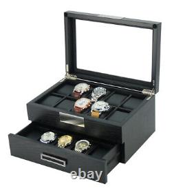 20 Slot Luxury Wooden Watch Display Case Jewelry Collection Box with Glass Top Lid
