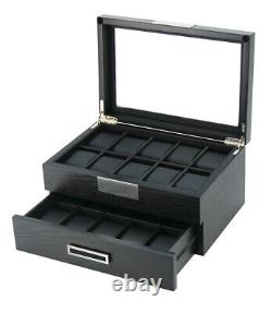 20 Slot Luxury Wooden Watch Display Case Jewelry Collection Box with Glass Top Lid