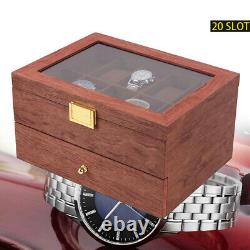 20-Slot Rosewood Watch Case Keep Display Tray Case Jewelry Storage Organizer Box