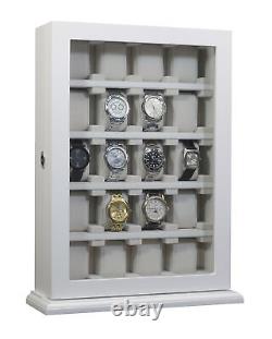 20 Slot White Wood Watch Display Hanging Storage Box Stand for Oversized Watches