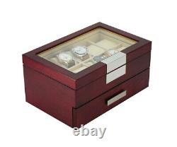 20 Slots Wooden Watch Display Case Jewelry Collection Storage Box with Glass Top