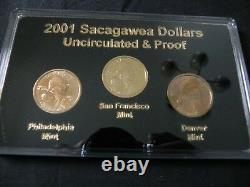 2000-2004 Sacagawea Dollars Set in Sealed Cases in Display Box- P&D Unc. S-Proof