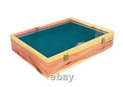 24 x 18 x 5 Extra Thick Cedar Wood Display Case with Glass Top & Green Velvet