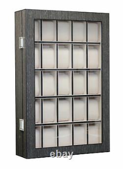 25 Slot Ginko Grey Wood Watch Display Case and Storage Organizer Box