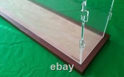 29L x 11W x 7H display case with 3/16 thick acrylic brown wood frame base