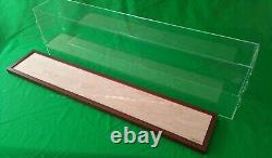 29L x 11W x 7H display case with 3/16 thick acrylic brown wood frame base