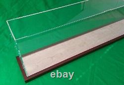 29L x 11W x 7H display case with 3/16 thick acrylic brown wood frame base