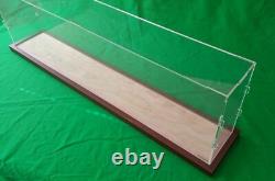 29L x 11W x 7H display case with 3/16 thick acrylic brown wood frame base