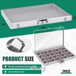 2PK Aluminum Display Case for Cards Jewelry Sports Collectibles withLock and Glass