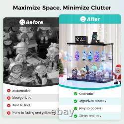 2pcs LED Glass Display Case for Collectibles, Display Box with Human Sensor, Black