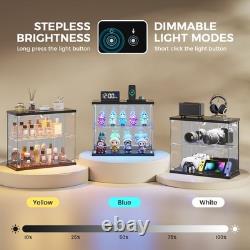 2pcs LED Glass Display Case for Collectibles, Display Box with Human Sensor, Black