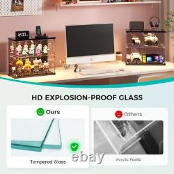 2pcs LED Glass Display Case for Collectibles, Display Box with Human Sensor, Black