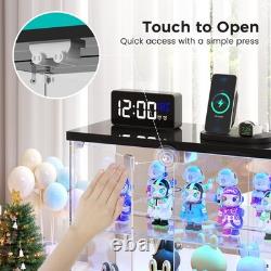 2pcs LED Glass Display Case for Collectibles, Display Box with Human Sensor, Black