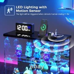2pcs LED Glass Display Case for Collectibles, Display Box with Human Sensor, Black