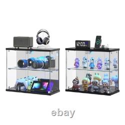 2pcs LED Glass Display Case for Collectibles, Display Box with Human Sensor, Black