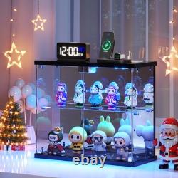 2pcs LED Glass Display Case for Collectibles, Display Box with Human Sensor, Black