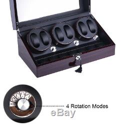3 Motors Automatic Rotation 6+7 Watch Winder Storage Case Display Box US