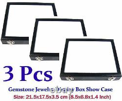 3 PCS GLASS TOP DISPLAY BOX SHOW CASE JEWELRY ORGANIZER GEM DIAMOND 8.5x6.8 INCH