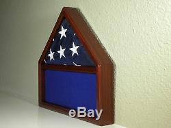 3 X 5 Mahogany Memorabilia & Flag Display Case USA Military Shadow Box Eagle Sct