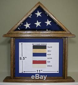 3 X 5 Oak Document And Flag Display Case Frame Capital American USA Military Box