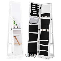 3-in-1 White Jewelry Organizer Cabinet Lockable Armoire withMirror Storage Shelves