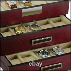 30-Piece Cherry Wood Watch Extra Clearance Display Case Drawer Organizer Box