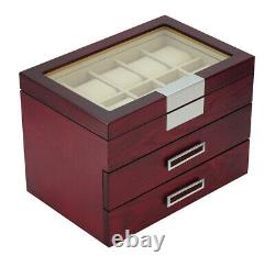 30 Slot Wrist Watch Cherry Wood Storage Display Box Display Case Chest Cabinet