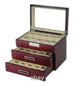 30 Slot Wrist Watch Cherry Wood Storage Display Box Display Case Chest Cabinet